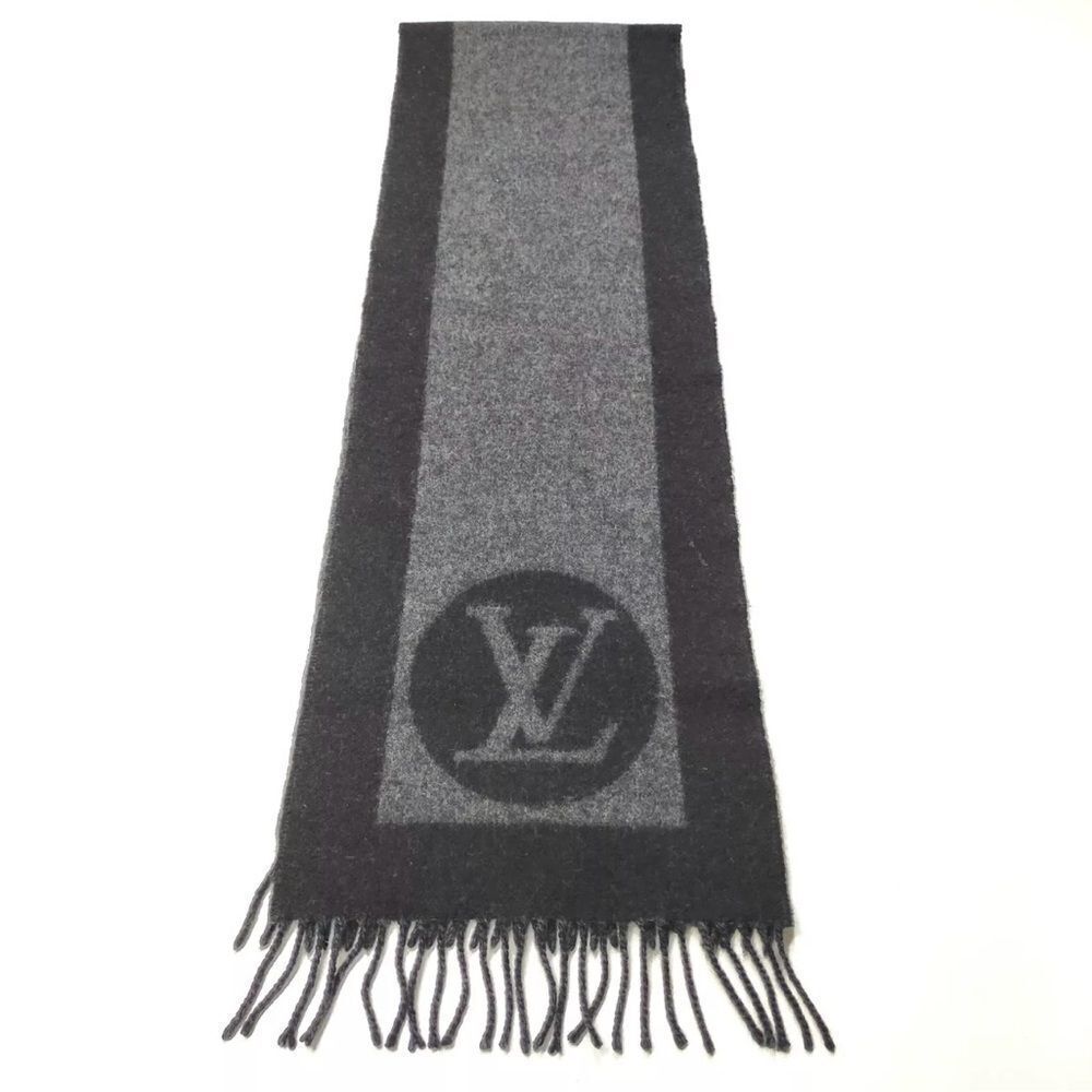 Authentic Louis Vuitton Gray Black Cashmere LV Monogram Baroda Scarf Stole Wrap - Picture 11 of 11